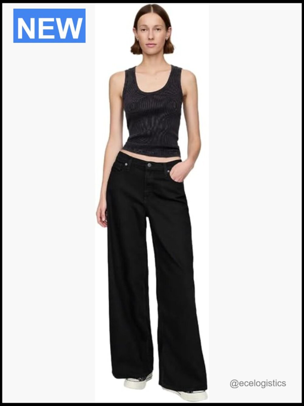 Mid Rise Baggy Wide Leg Jeans Cotton Blend Loose Fit